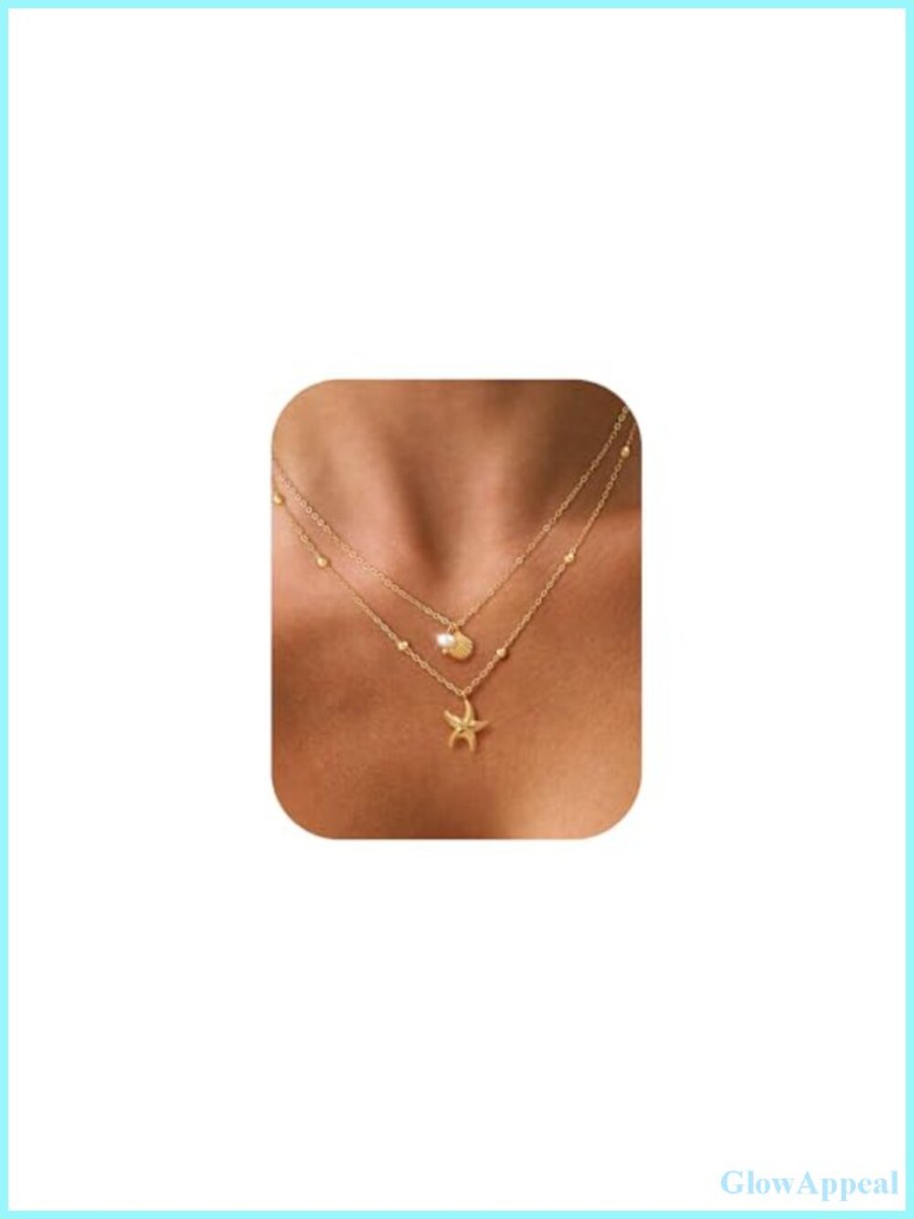 14K Gold Plated Layered Shell Starfish Pearl Pendant Necklace